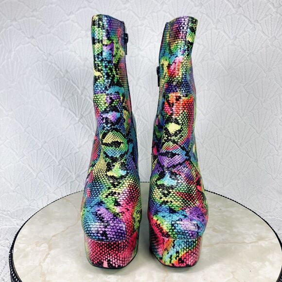 Liliana Platform Boots Womens Size 7 Rainbow Snakeskin Print Disco Zip Up Heels - Picture 3 of 14